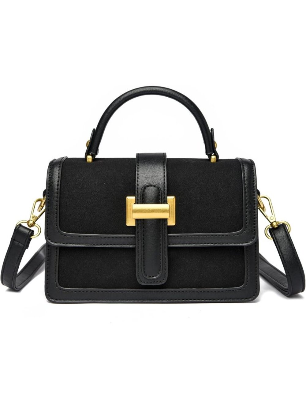Womens Black Small Top Handle Square Shoulder Clutch Purse Crossbody Bag